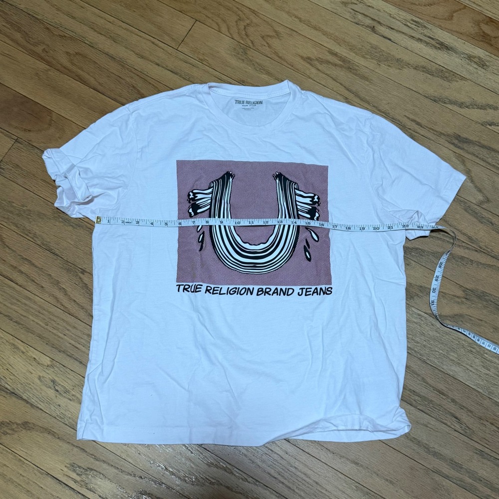 True Religion Womens Graphic T-Shirt White Relaxed Fit Horseshoe Logo Large - Picture 4 of 7